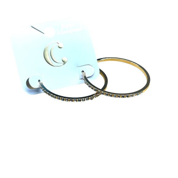 Charming Charlie MRSP $22 Gold Tone Rhinestone Hoop Earrings Hypoallergenic Pier - Picture 5 of 6